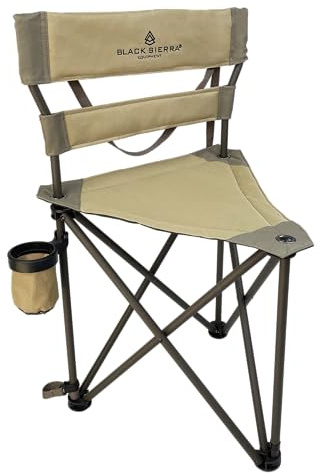 Black Sierra Folding Hunting Chair w/Backrest & Cup Holder, Portable,300 lb