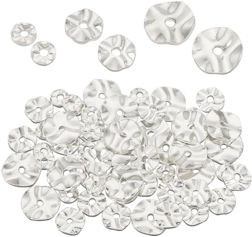 PH PandaHall 60 cuentas espaciadoras plateadas de 4/6/8 mm, cuentas de disco onduladas, redondas, sueltas, cuentas de latón para verano, bikini, playa, pulseras en capas, collares, aretes, joyería