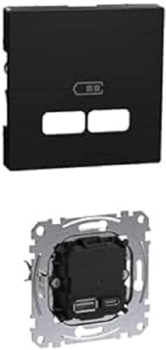 Bundle aus Schneider Electric Merten MEG4367-0403 Zentralplatte für USB Ladestation-Einsatz, Schwarz Matt, System M + Merten MEG4366-0120 USB Ladestation-Einsatz Typ A+C mit Power-Delivery-Technologie