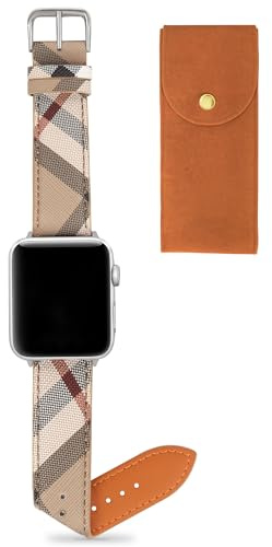 Bracelet de montre design pour femme compatible avec les bracelets Apple Watch 41 mm, 40 mm, 38 mm, bracelet de montre de luxe en cuir classique à carreaux beige, compatible avec iWatch Series 11 (42