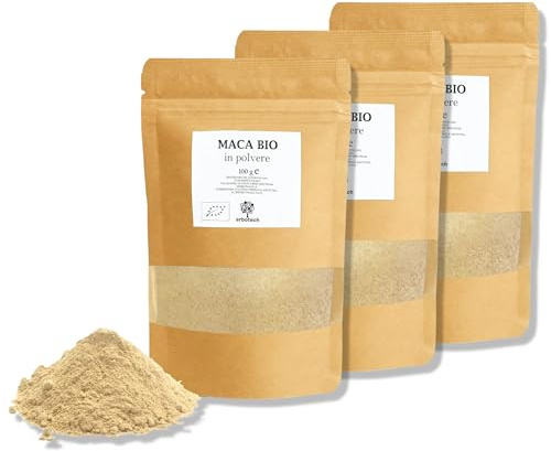 ERBOTECH, Maca Peruviana in Polvere, 3 Buste da 100 g, Ricca Fonte di Minerali, Vitamina B, Vitamina C, Vitamina E, Senza Glutine, Adatto a Vegetariani e Vegani