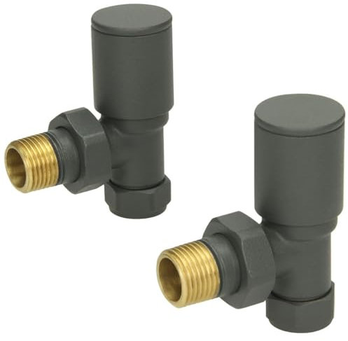 Radiant Living Anthracite Grey Angled Heated Towel Rail Radiator Valves 15mm Round Manual Control Central Heating