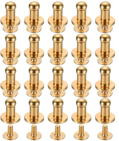 QUARKZMAN 20 Stück Messing Kugelkopf Nieten, 4mm Durchmesser Hohlnieten Ledernieten, Schraubverschluss Knopf Nippelniet für Leder DIY Lederhandwerk, Golden
