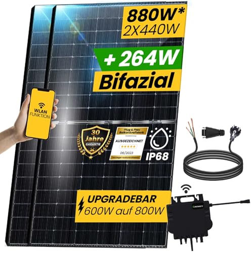 EPP.Solar® 880W Balkonkraftwerk 800W komplett Steckdose - Balkonkraftwerk 800 Watt upgradebarer Growatt NEO Wechselrichter 800W, 2x440W Bifaziale Glas/Glas Solarmodule im Solaranlage Komplettset