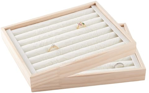 nbeads 2 Stk. 7 Slots Ring Halter Display Trays, 18×24×3.15cm Samt Lagerung Display Trays Ring-Halter Stand Schmuck Lagerung Tray Organizer für Home Store Sell Show, Floral Weiß