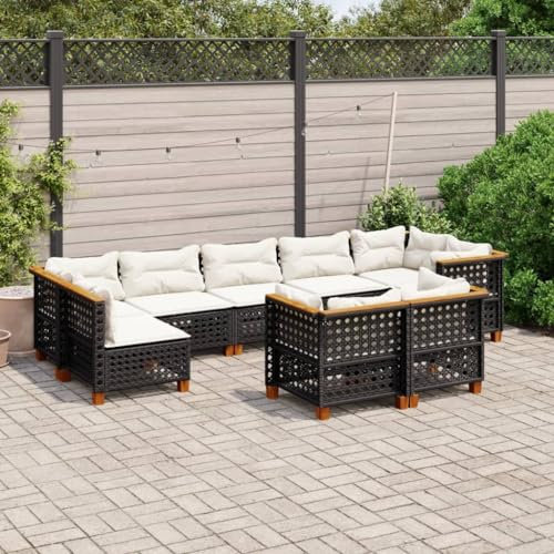Gecheer 9-TLG.Garten-Sofagarnitur mit Rückenkissen Poly Rattan Gartensofa Gartenlounge Gartenmöbel Lounge Set Gartenset Sitzgruppe Sitzgarnitur Gartengarnitur 4 x Ecksofa,5 x Mittelsofa Schwarz
