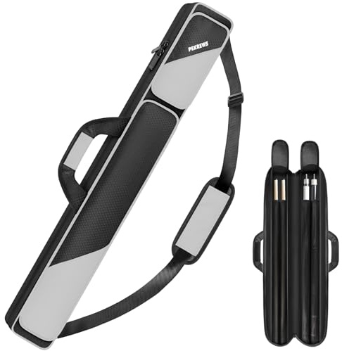 PEKREWS Tasche für Billardqueue 2 x 2 für 2 Queues mit 2 Reißverschlusstaschen für Zubehör, robust, Polyester, mit Schultergurt und Tragegriff, weich, für Damen und Herren