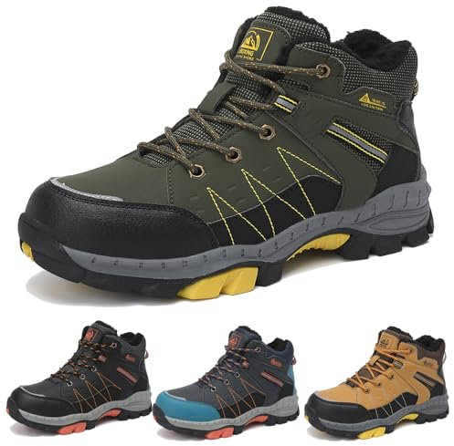 ASTERO Stivali Neve Bambino 31-38 con Ramponi Scarpe Trekking Ragazzi Ragazze Cotone Montagna Escursionismo Invernali Stivali Gomma Bambino Verde 36