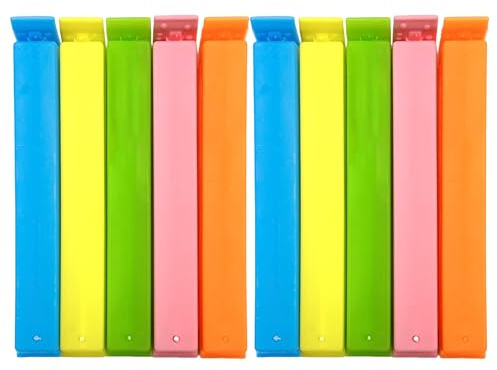 ZEVONDA 10 Pcs Reusable Bag Clips - Multicoloured Clip Closure, Airtight, Plastic, 10.6cm/4.17inch, 5 Colours (Pink, Green, Blue, Orange, Yellow), Food Storage, Kitchen, Snacks, Freezer