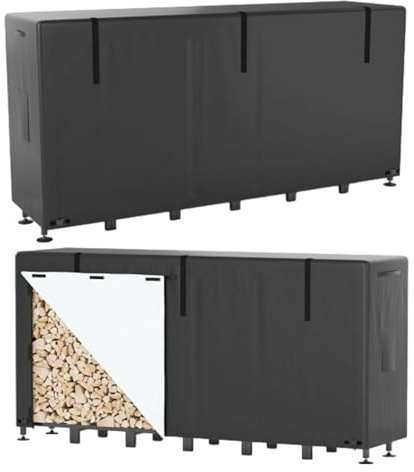 Himimi® 2 Stück Metall Kaminholzregal mit Wasserdicht Abdeckung, Verstellbares Brennholzregal mit Dach, 235 x 25 x 116 cm, 1,2 m³/1,4 SRM Kapazität, Brennholzständer, Schwarz