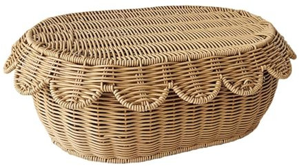 JISADER Geflochtener, Eierkorb mit Deckel, Obstkorb Aus Synthetischem Rattan, Aufbewahrungskorb für Lebensmittel für Das Wohnzimmer, L