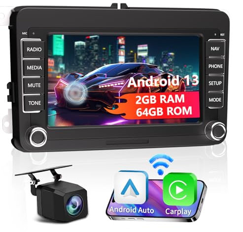 7 Zoll car Stereo 2G+64G Android 13 Autoradio für VW Golf 5 Tiguan Touran Passat Polo Skoda Caddy Seat Radio Wireless Carplay Android Auto with GPS，FM，Rückfahrkamera，