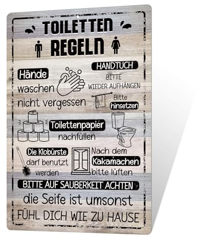 Putuo Decor Blechschild – Toilettenregeln – Humorvolle Bad- und WC-Dekoration