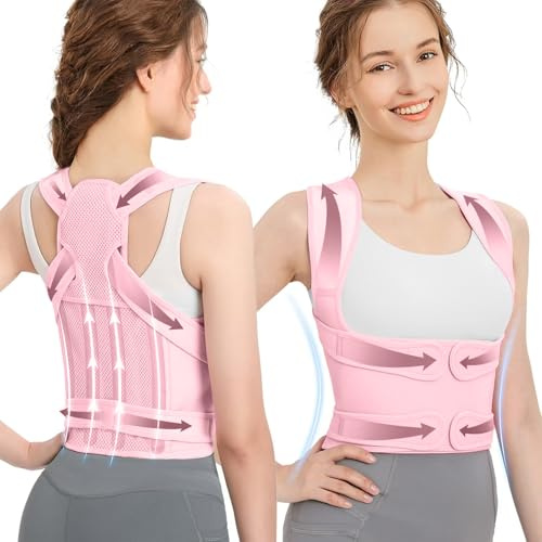 DAILIENFUS Rücken Geradehalter,Haltungskorrektur Rücken Damen Und Herren Verstellbare Haltung Korrektur Gurt Atmungsaktive Back Posture Corrector-Verstellbare Gerade Haltungstrainer (Rosa, S)