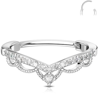 OUFER 16G Vförmig Septum Ring Chirurgenstahl 316L Klar CZ Daith Piercing Schmuck Helix Earring 8/10/12 mm Septum Clicker für Damen Knorpel Ohrpiercing