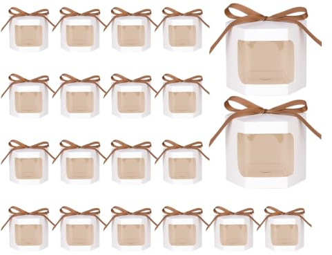 Anlising 20PCS Cupcake Boxen Kraftpapier,Kraftpapier Geschenkboxen mit Sichtfenster,Kuchenkarton mit Sichtfenster,Donut Box Karton,Gebäckverpackungsboxen,für Muffin,Hochzeit,Party,Geschenke(Weiß)