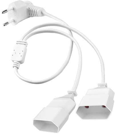 GZGXKJ Eurostecker Verlängerung 2 in 1 Verlängerungskabel Flachstecker 0,5m Verlängerungskabel Dünn 2x0,75 mm² Stromkabel Verlängerung 2,5A/250V Eurostecker Verteiler für TV PC Computer Monitor