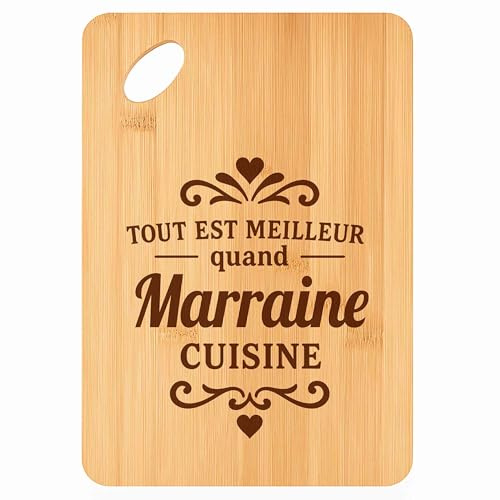 Planche à découper Meilleur quand Marraine Cuisine - Plateau Apéro en Bambou Cadeau Gravé pour Femme Cuisine Barbecue