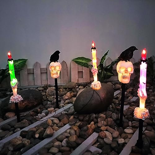 YZYOE 5 Pack LED Outdoor Solar Boden Einfügen Krähe Schädel Geist Hand Kerzen Lichter, wasserdichte Solar Innenhof Dekoration Halloween Lampe.