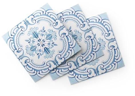 meihea 30 Pack, 4x4 Inch Classic Portuguese Azulejo Tile Decals, Blue and White Peel and Stick Vinyl for Backsplash, Stairs & Furniture (Light Blue)