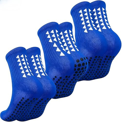 LSYZHX 3 Pairs Kids Grip Socks for Running Hockey Football Rugby Aged 9-12, Non-Slip Football Socks for Boys and Girls (Blue)