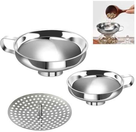 2 Pezzi Imbuti per Marmellata in Acciaio Inox Imbuto per Conserve Imbuti a Bocca Larga Set da Cucina per Liquidi Oli Polveri Fagioli Barattoli e Fiaschi Silver