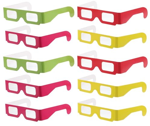 ANDRESLAD 20 Gafas 3D de Difracción Prismáticas de Cartón Arcoíris 4 Colores Rojo Amarillo Verde Rosa Plegables para Fiestas Conciertos y Eventos Nocturnos