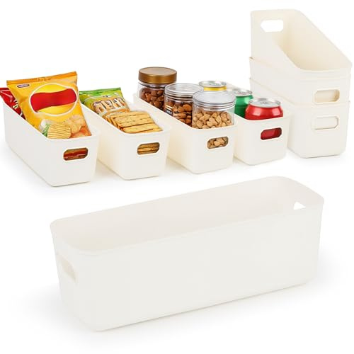 8 pack Narrow Storage Box, Narrow Bathroom Storage Baskets,Rectangle Bathroom Storage, Slim Kitchen Cupboard Organiser Storage Boxes for Bathroom Cabinet, Drawers, Desktop Organisation,27.5×10.5×9.5cm