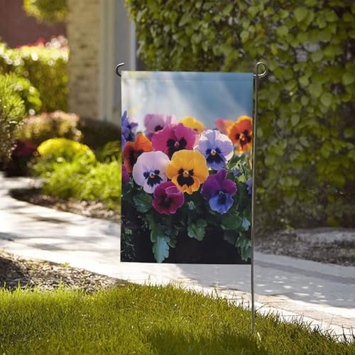 Bandera de 71 x 40 cm para decoración al aire libre, bandera resistente de flores de pensamiento, bandera de poliéster 200D con 2 ojales, pancarta de jardín para interiores y exteriores, para