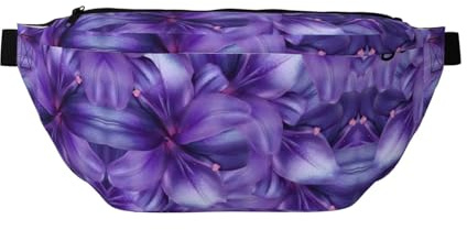 Sac banane avec imprimé fleurs de lys violettes pour homme et femme, grand sac banane pour randonnée, voyage, sac banane facile à transporter