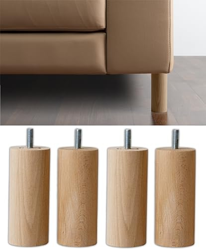IPEA Möbelfüße aus Holz - Sofa Füße – Höhe 180 mm – [ MINIMALES UND Elegantes Design ] - Set mit 4 Rohholzfüßen für Schränke, Sessel, Wohnmöbel - Möbelbeine – Möbelfuß M10 Schraube - 4er Pack