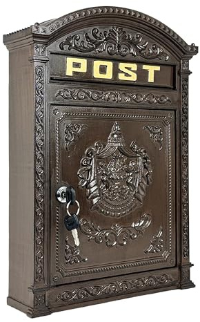 Relaxdays Boîte aux Lettres Murale Vintage, Fonte d'aluminium, Grise | H x l x P 44,5 x 31 x 9,5 cm, toit rond