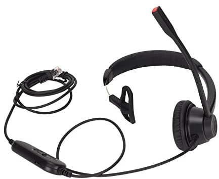ChuyTrading Casque Mono RJ9, Casque de Communication d’Entreprise monophonique avec Micro à Annulation de Bruit, contrôle du Volume et réglage de la séquence de Lignes à 6 Vitesses, pour