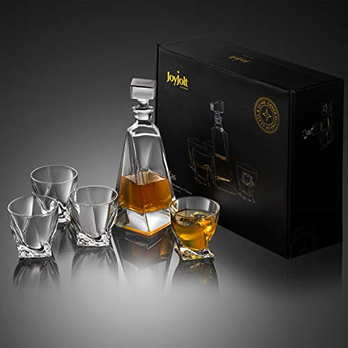 JoyJolt Atlas Kristallglas Whiskey-Dekanter-Set, 650 ml, 4 Glser, Bleifrei, Splmaschinenfest