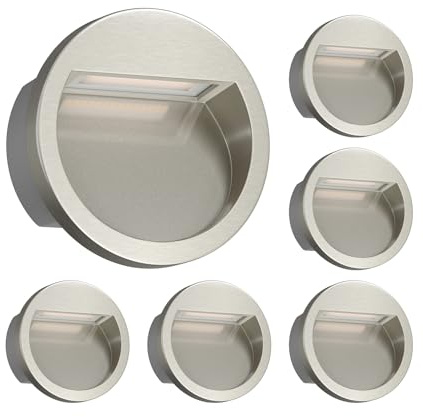 ledscom.de 6x LED Wandeinbauleuchte NOLA, Downlight für außen, IP54, aluminium glänzend, 105mm Ø, warmweiß
