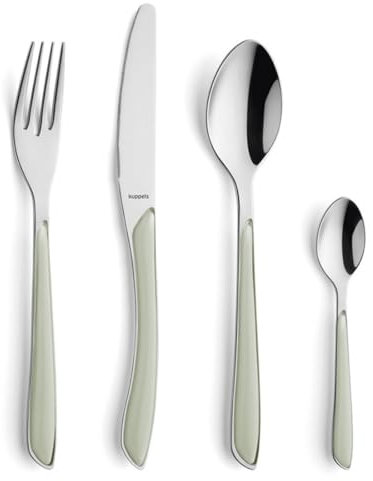 Kuppels Prisma Besteck Set für 6 Personen aus Edelstahl poliert | Besteckset 24-teilig | Hochwertige Kunststoff-Griffschalen in Salbeigrün | Rostfrei | Essbesteck für 6 Personen | Spülmaschinenfest