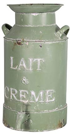 MAISONICA Decorative Milk Churn Lait & Creme - Tall 39cm Green Grey Distressed Aged Metal Design
