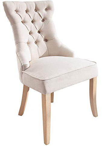 Stuhl CASTLE - 57cm - beige - Leinenstoff Massivholz Komfortgriff | Ziersteppung, Nosagfederung, stabil, Esszimmerstuhl, Leinen, bequeme Polsterung, Eyecatcher