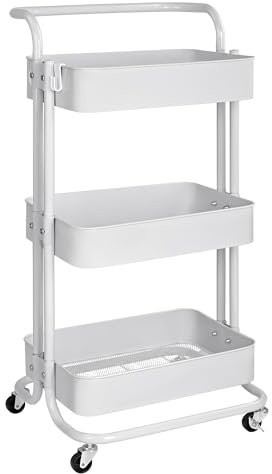 T-LoVendo Carro De Cocina Metalico con Ruedas. Carrito Auxiliar Multiuso.3 Cajones de Almacenamiento. 85x43x37cm. Ideal para Frutas, Verduras, Cocina, Salón, Oficina. Color Blanco