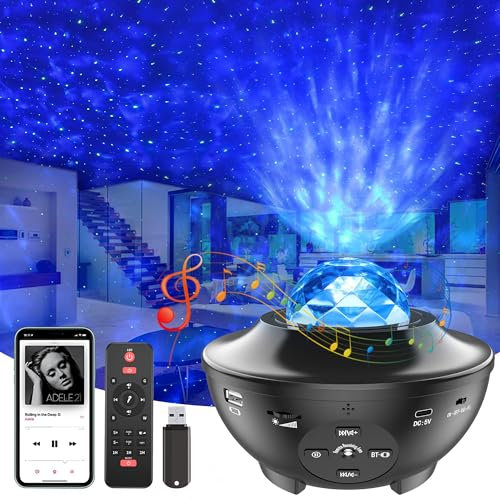 Projecteur Ciel Etoile Galaxie Plafond, Starry Veilleuse Enfant avec Minuterie et Télécommande, Lampe étoilée, Galaxy Nova Lampe Musicale Connectée pour Décoration Chambre