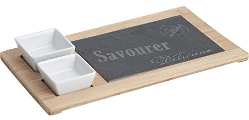 Bandeja aperitiva de pizarra y bambú + 2 remeñas de cerámica