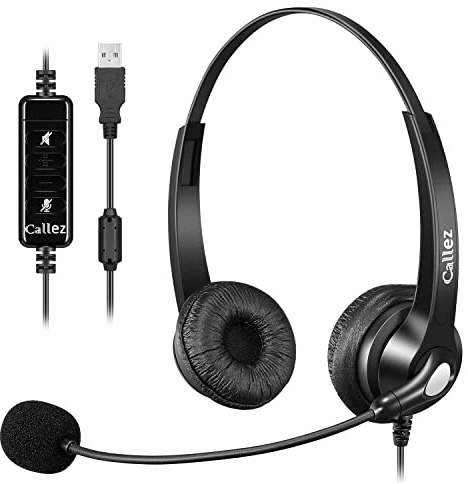 USB Headset mit Mikrofon, Mono PC Headset mit Mikrofonarm und Inline-Steuerung, Noise Cancelling PC Kopfhörer für Laptop Home Office Teams Meetings Skype Zoom Windows, Super Klarer Chat(Schwarz)