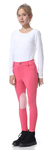 beroy Kids Horse Riding Knee-Patches Pants Girls Equestrian Front-Zip Breeches Legging with Pockets(Pink,S)