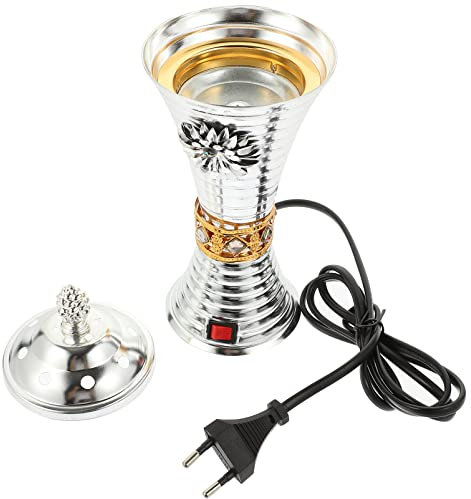 SEWACC Wohnkultur Elektrischer Arabischer Weihrauchbrenner mit Stecker Räuchergefäß Retro Censer Weihrauch Brenner für Yoga Zuhause Wohnzimmer Schlafzimmer Büro Tischdekoration Silber