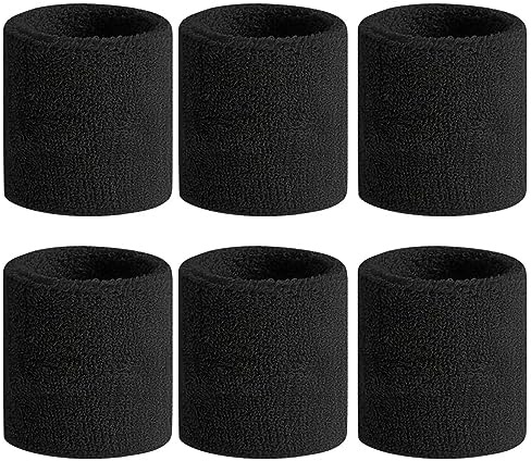 VIKY 6 stycken svettband barn handled fitness svettband pojkar flickor svettband bomull absorberande svettband för fotboll basket tennis sport (svart)