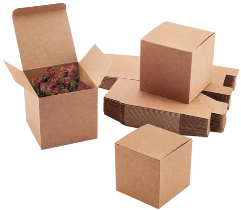 PH PandaHall 30 Stück Braune Kraft Papier Boxen, 9x9x9cm Weihnachtsboxen Geschenkbox Kraftpapierbox Kleine Schmuck Geschenkboxen Mit Deckel Für Geschenke Weihnachten Hochzeit Geburtstag Valentinstag