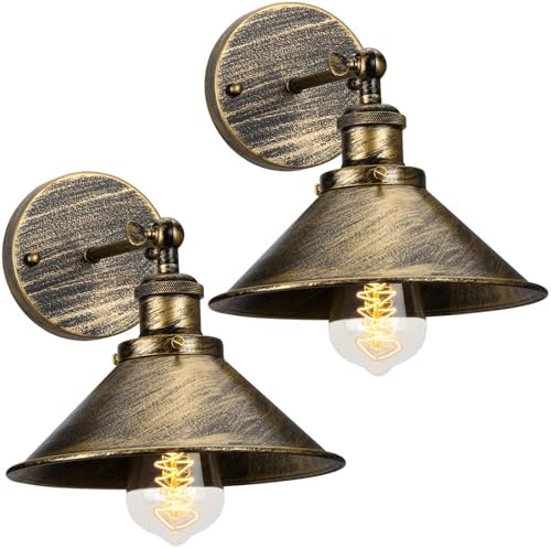 2 Stück Wandleuchte Innen Vintage Wandlampe Industrial E27 Wandstrahler Innenbeleuchtung 240° Verstellbare 22CM Metal Wandleuchten für Schlafzimmer Wohnzimmer Treppen Esszimmer (Bronze)