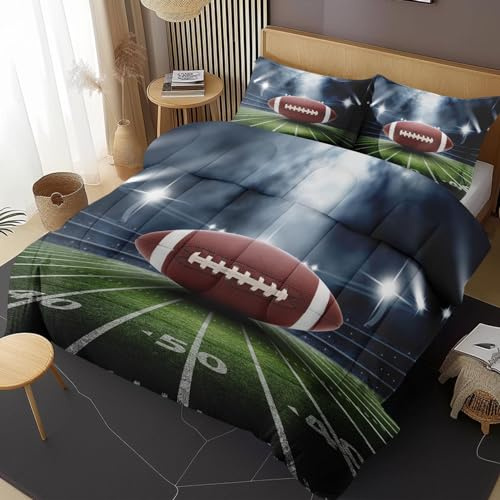 Nesphy Football Twin Comforter Set, Rugby Field Football Bedding Set 2 Piece, All Season Soft Toddlers Children Adults Bedroom Bed Decoration Comforter and 1 Pillow Shams