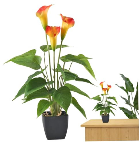 Künstliche Topfpflanze gefälschte Calla -Lilie für Innenpflanzen im Freien in Keramik -Topf -Künstliche Pflanzen Garten Terrasse Home Home Innendekoration Orange