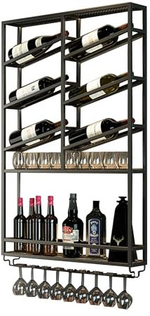 Porte Range Verre Bouteille Vin Mural En Métal pour Cave a Vin Meuble Bar Etagere Vin Casier à Bouteilles Support Rangement Bouteille Vin Mini Bar avec Porte-Verre pour Cuisine Restaurant et Bar-Home
